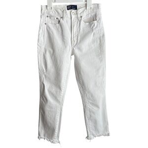 Gap Women's White Denim Cigarette Distressed Jeans Size 00/24 Petite